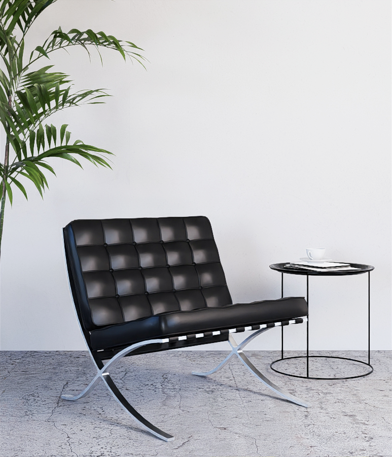 interior rendering black leather chair