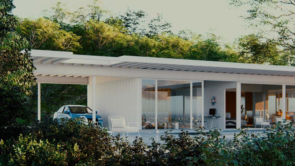 stahl house exterior garage morning