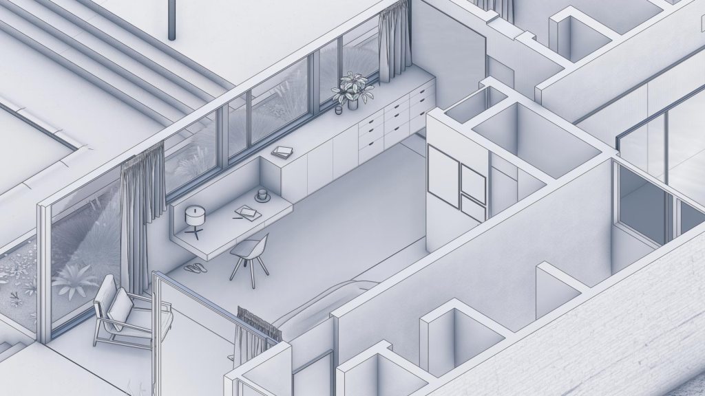 isometric view kaufmann house blue