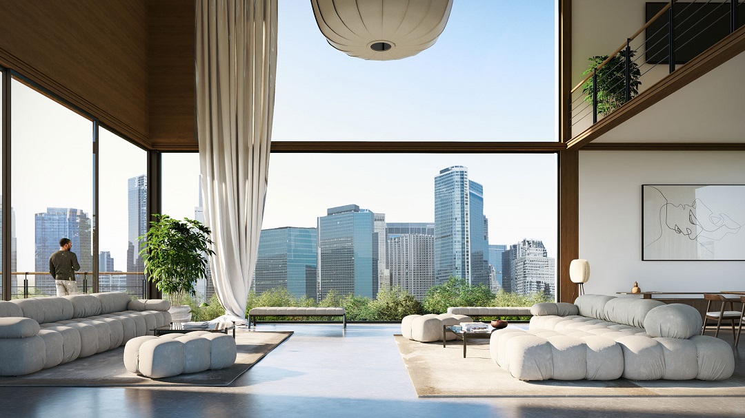 interior with city background