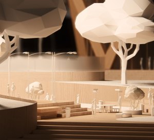 low poly tree frontal shot