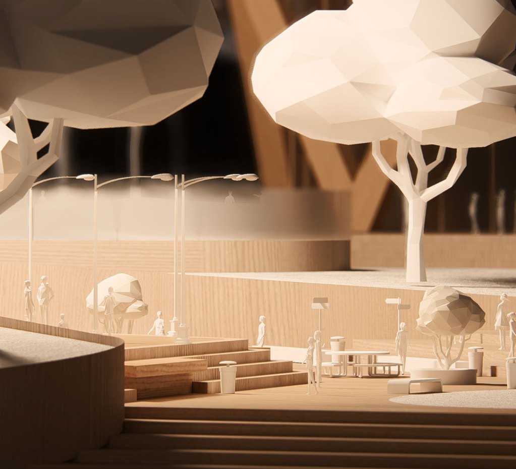 low poly tree frontal shot