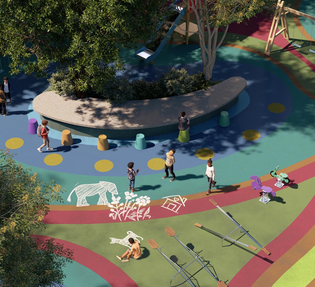 cómo hacer renders patio de colegio